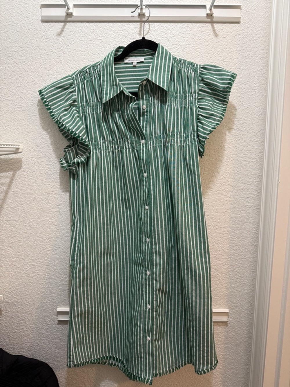 Olivaceous Green and White Striped Mini Dress